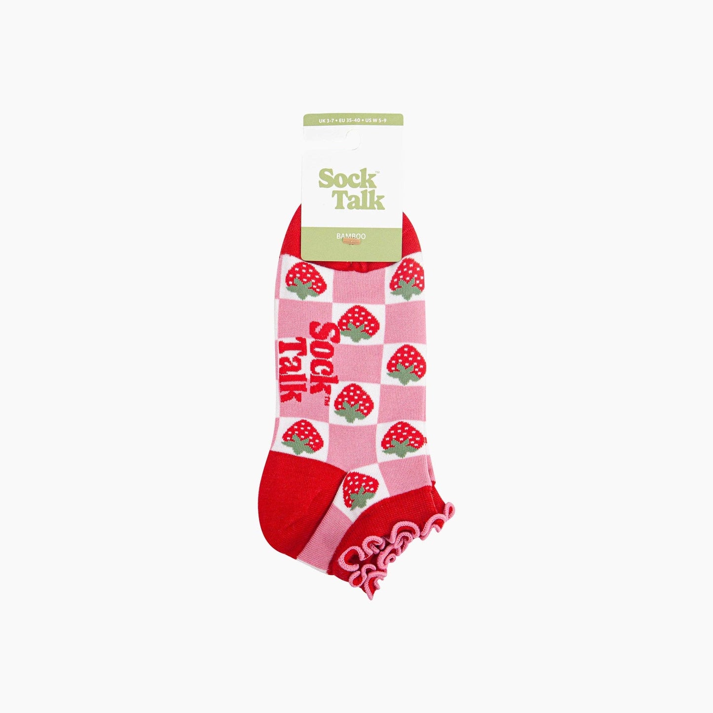 Strawberry Checkerboard Bamboo Trainer Socks in Red