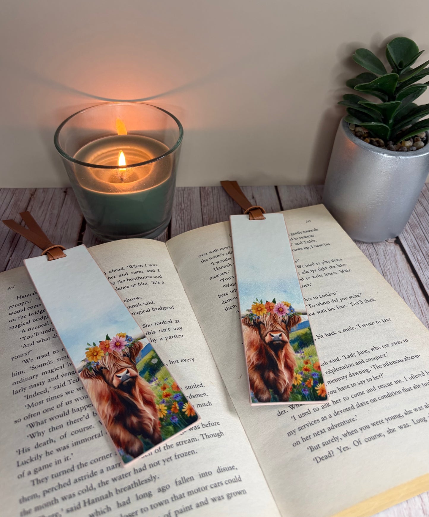 Highland cow flower crown bookmark