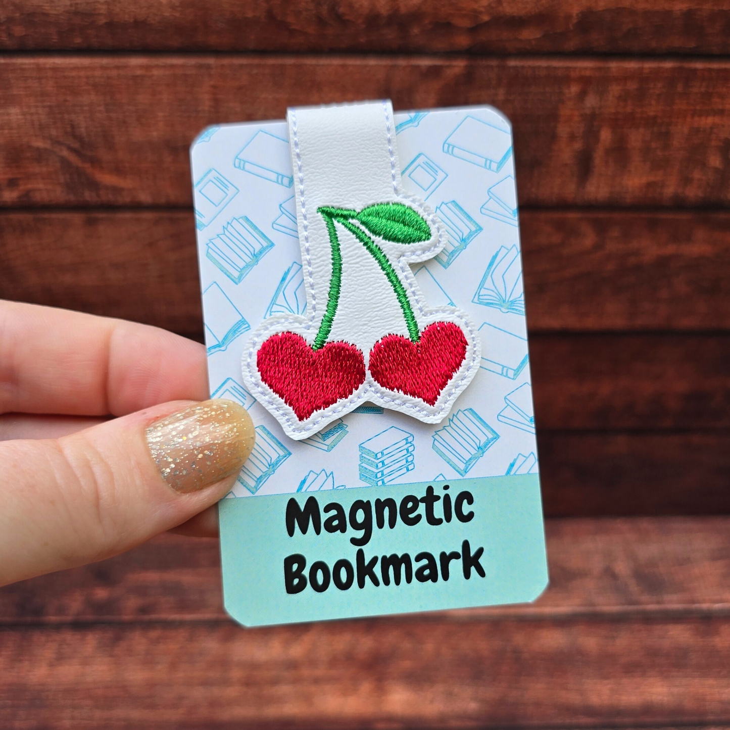Heart Cherries | Embroidered Magnetic Bookmark | Page Marker