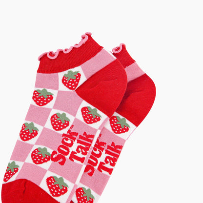 Strawberry Checkerboard Bamboo Trainer Socks in Red