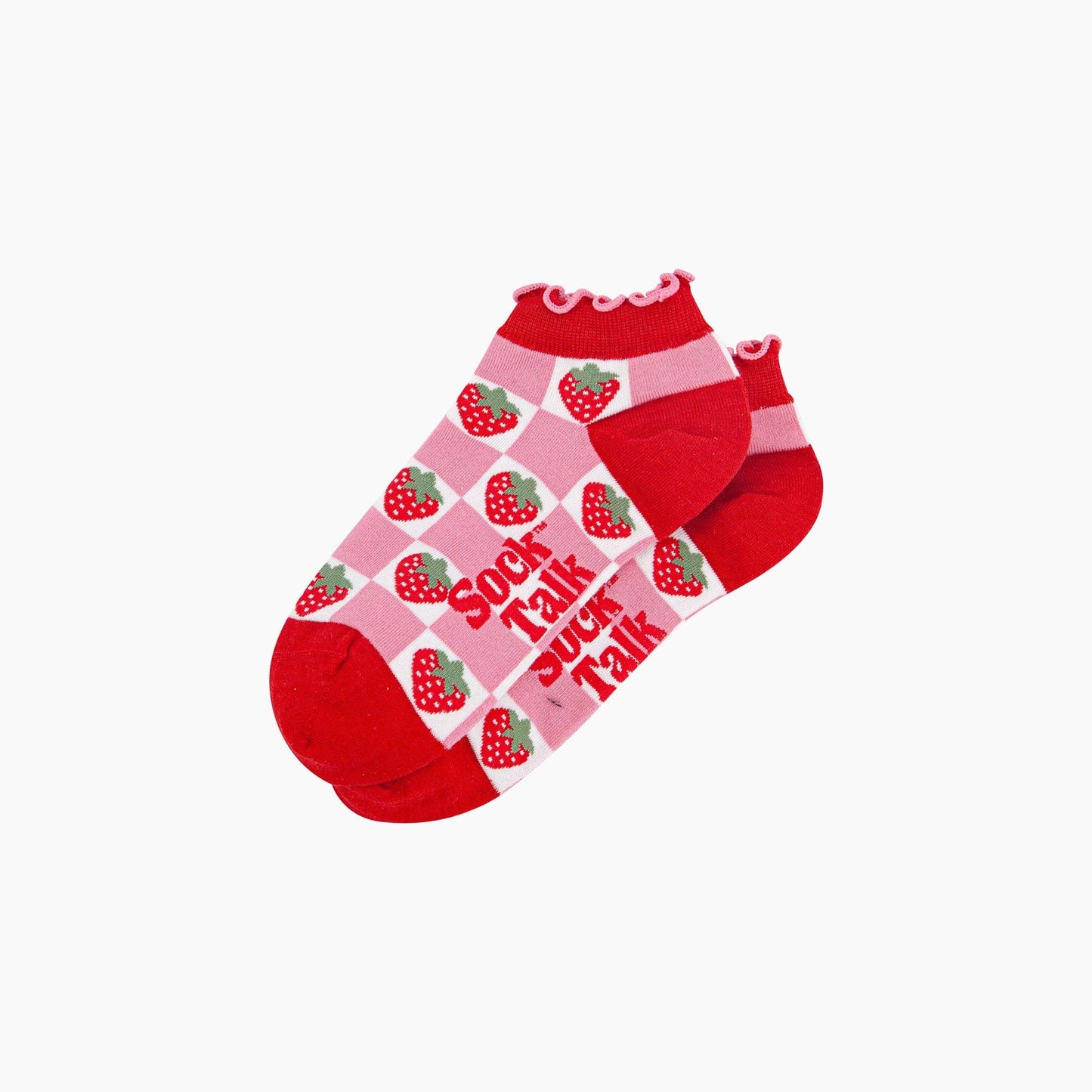 Strawberry Checkerboard Bamboo Trainer Socks in Red