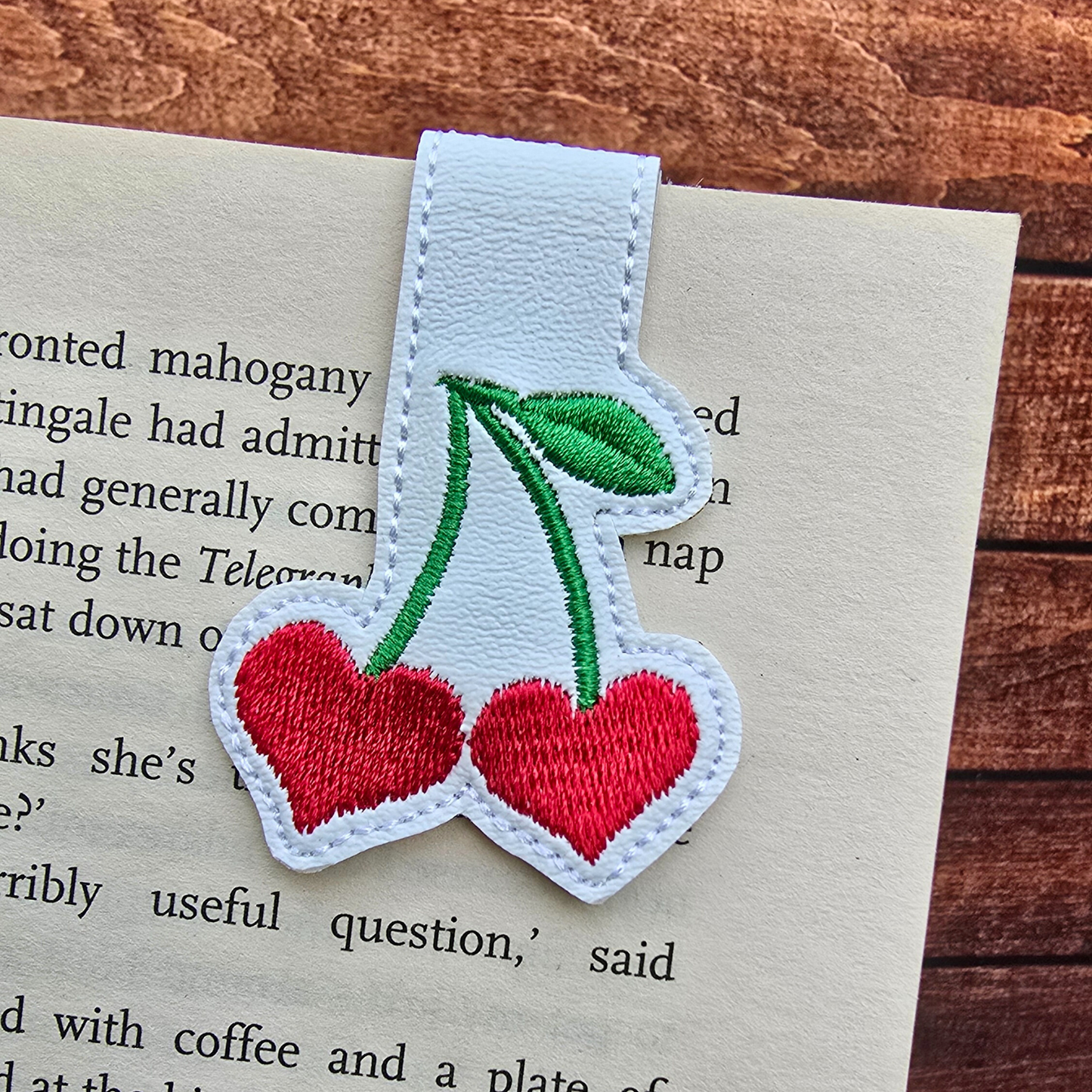 Heart Cherries | Embroidered Magnetic Bookmark | Page Marker