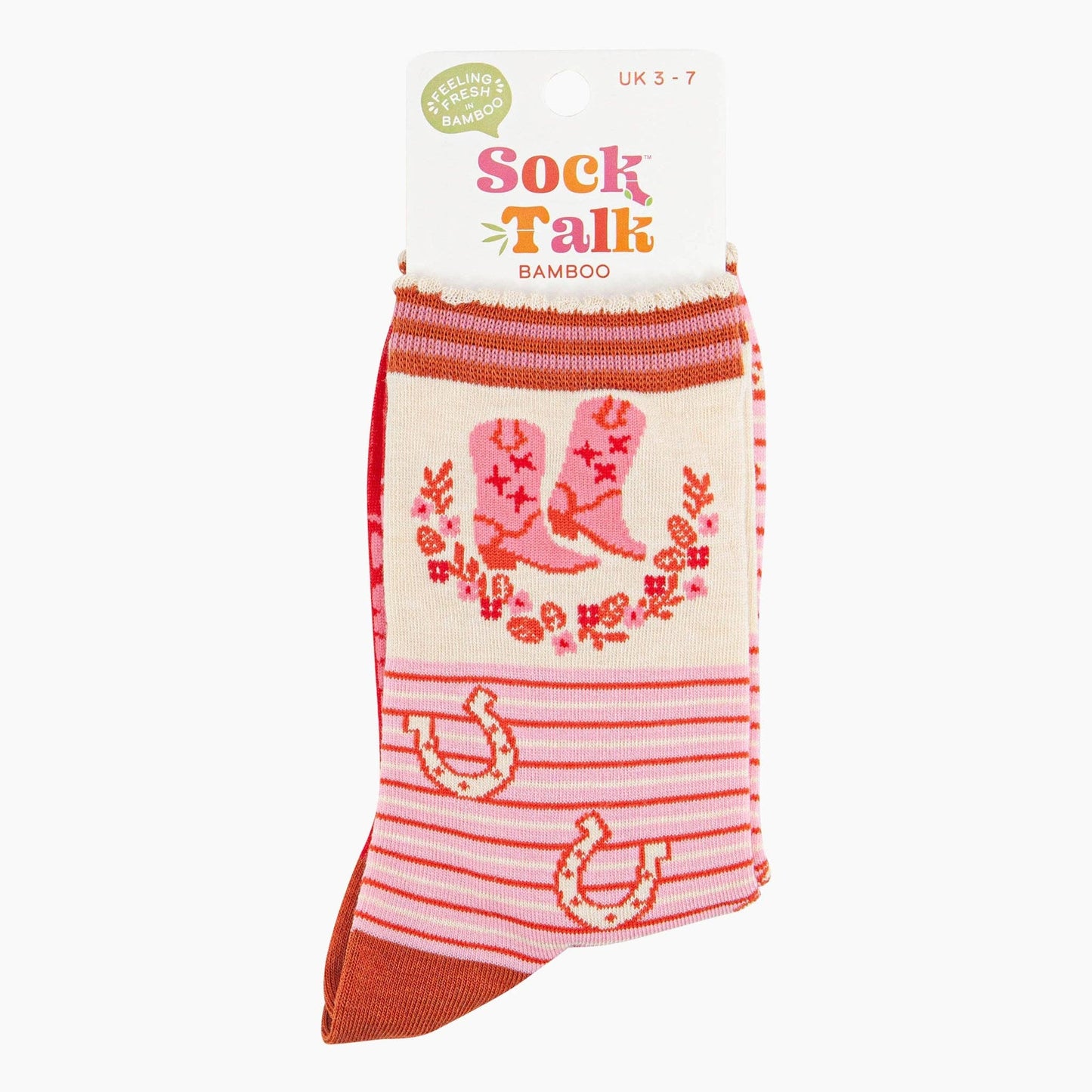 Cowboy Boot Stripe Bamboo Socks in Pink
