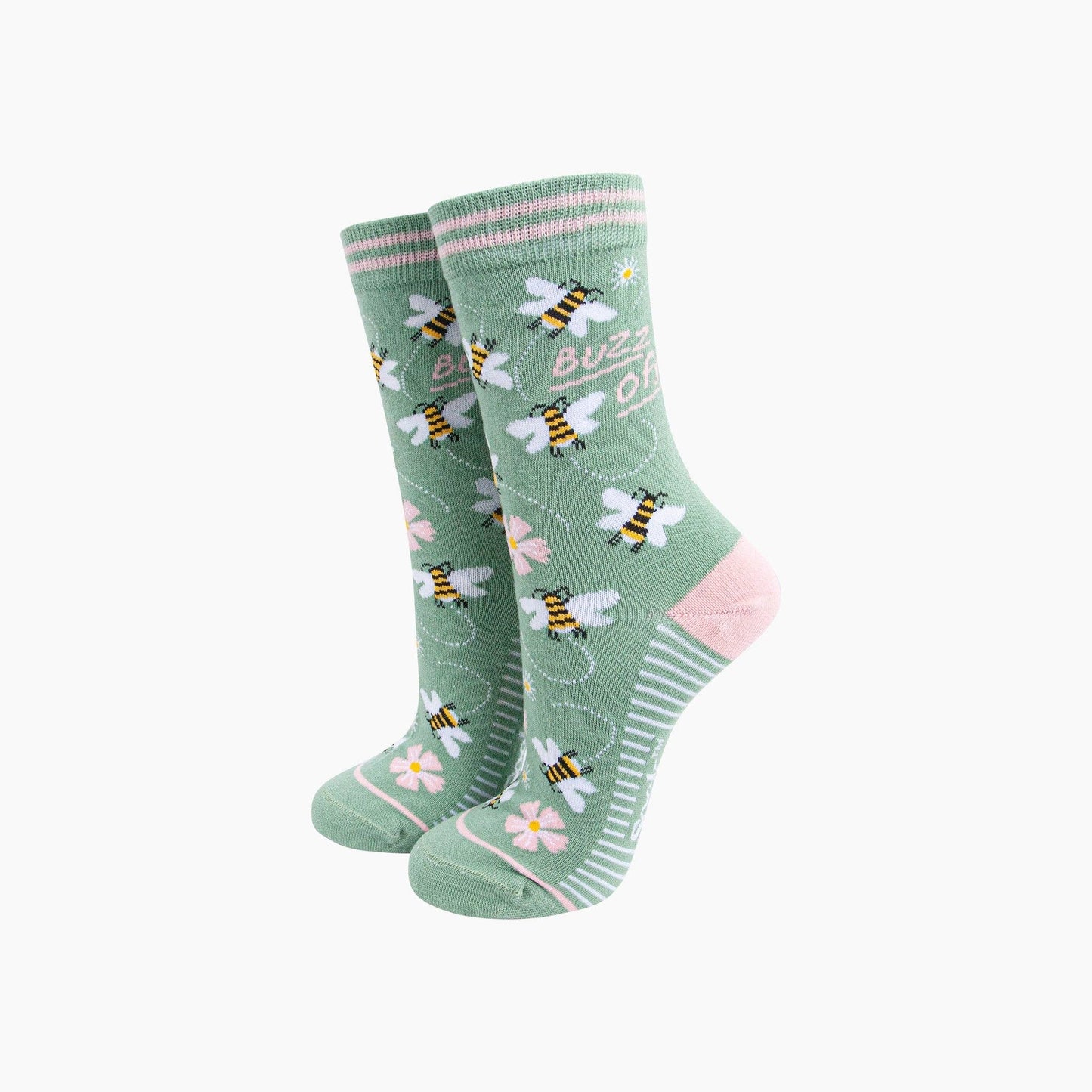 Buzz Off Bee Combed Cotton Socks in Sage Green