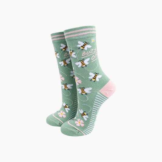 Buzz Off Bee Combed Cotton Socks in Sage Green