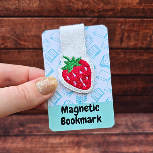 Strawberry | Embroidered Magnetic Bookmark | Book Accessory